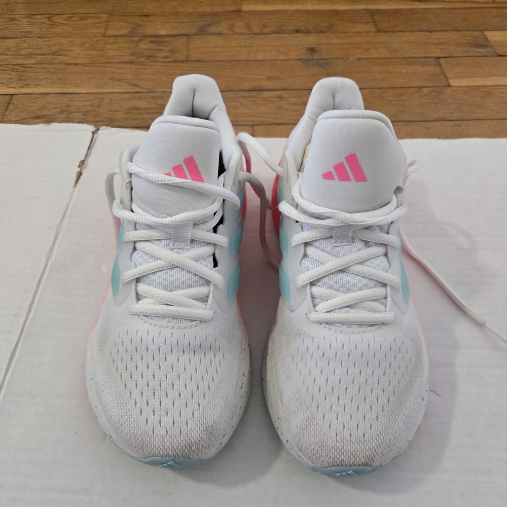 Adidas Kids White and Pink Sneakers with Blue Accents